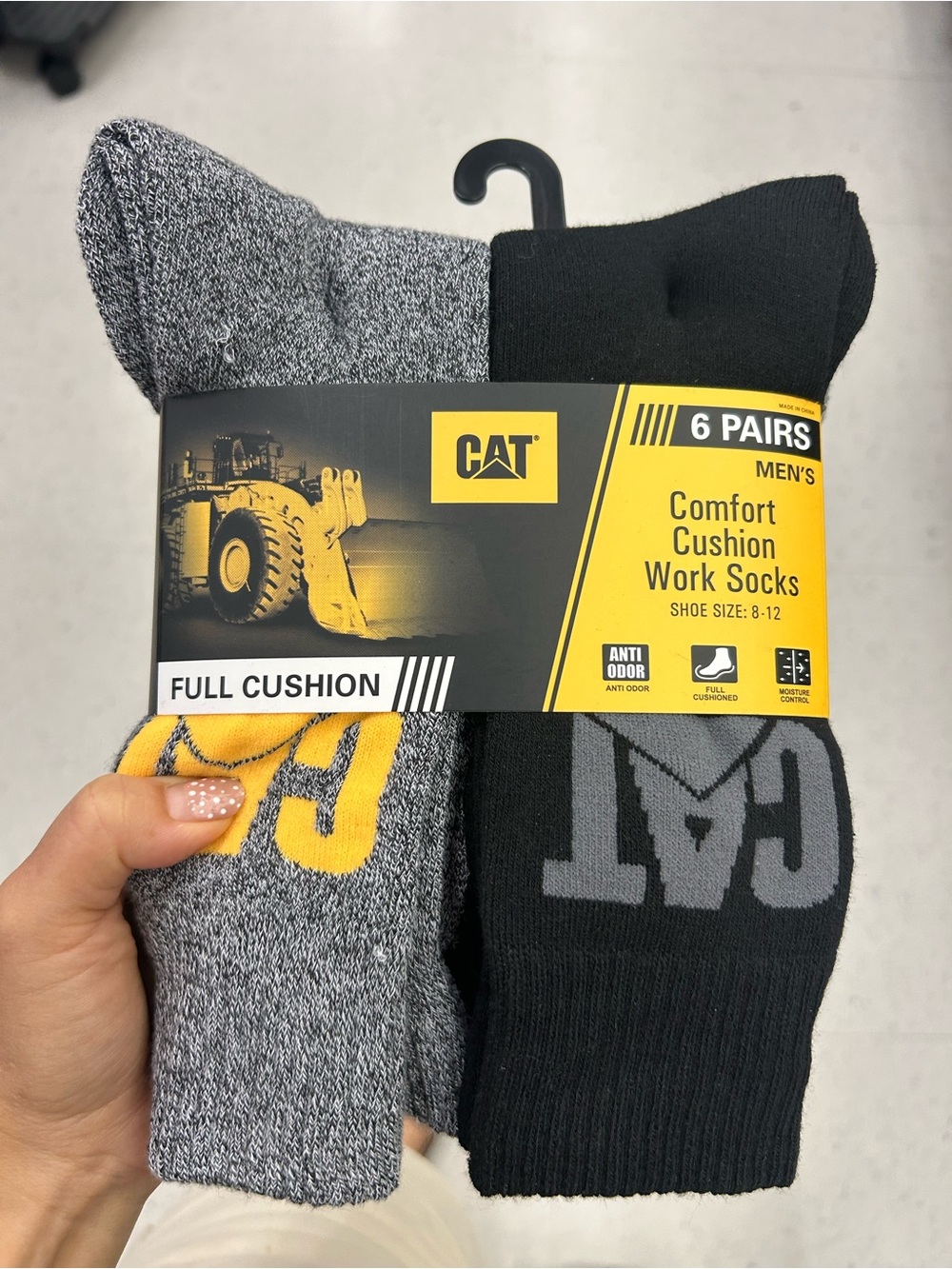 Caterpillar Men's Cushion Work Socks - Black & Gray with Yellow Logo (6 Pairs)